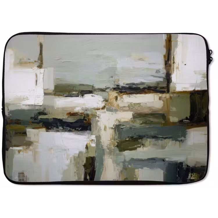 Laptophoes - Penseelstreken - Groen - Abstract - Japandi — 1
