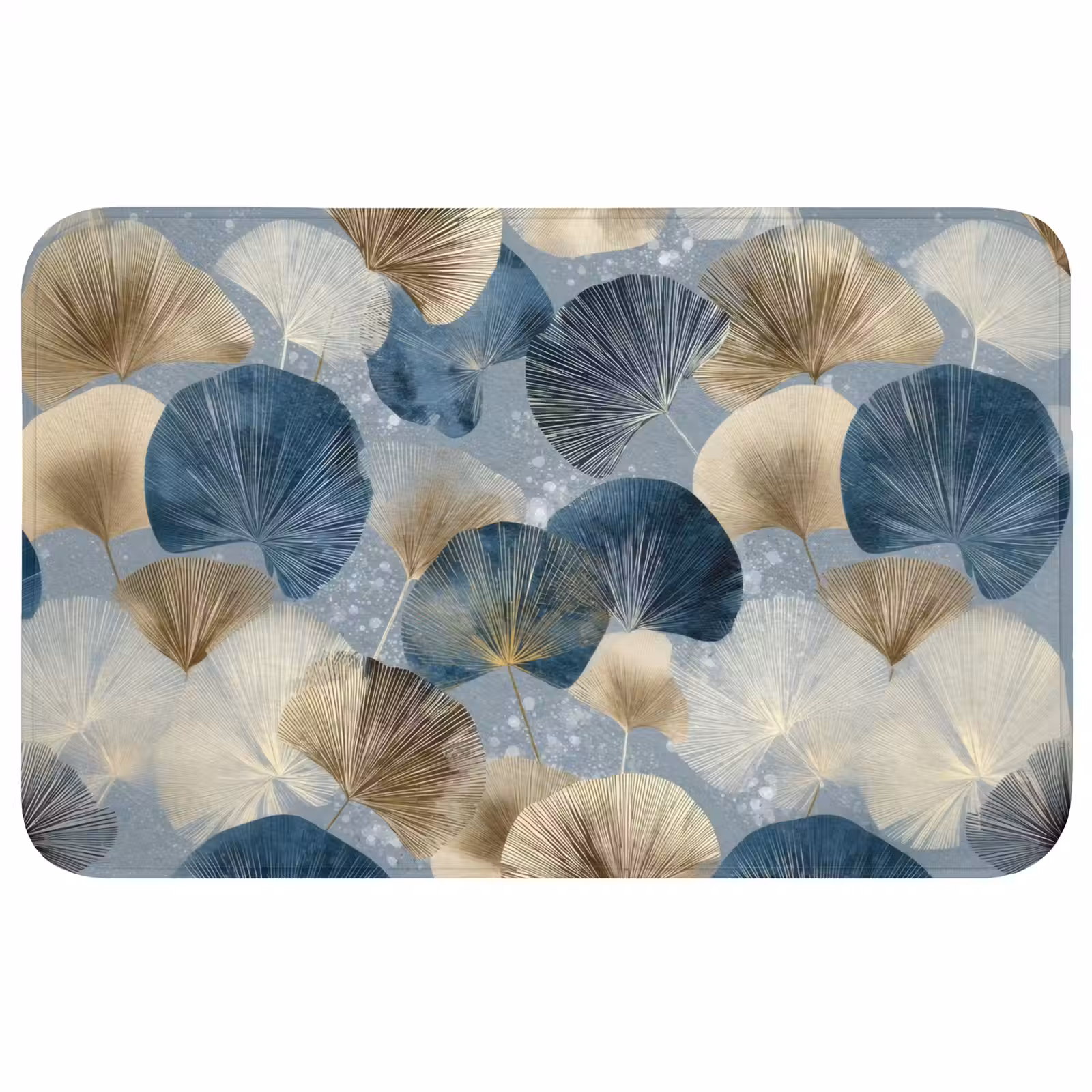 Badmat - Bladeren - Abstract - Goud - Blauw — 1