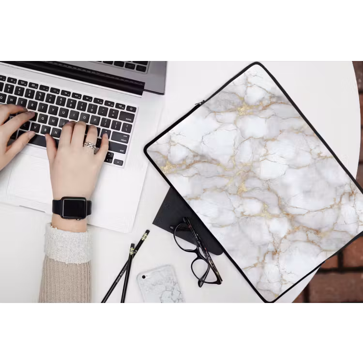 Laptophoes - Wit - Goud - Marmer - Grijs — 3