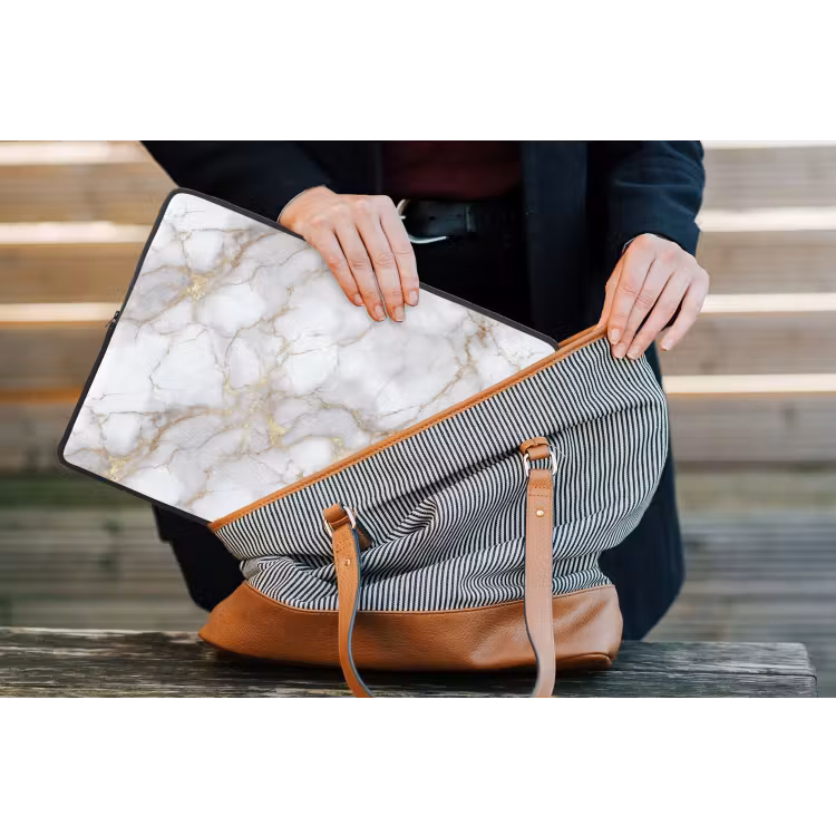 Laptophoes - Wit - Goud - Marmer - Grijs — 4