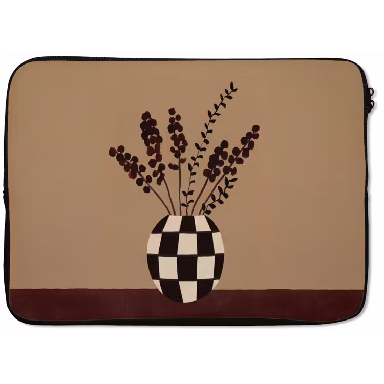 Laptophoes - Minimalistisch - Vaas - Bloemen - Bruin — 1