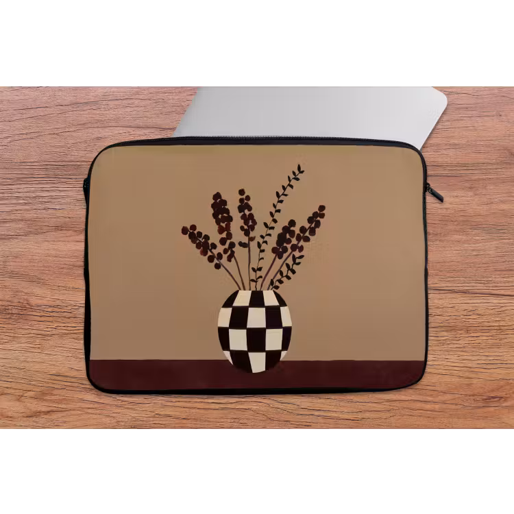 Laptophoes - Minimalistisch - Vaas - Bloemen - Bruin — 2