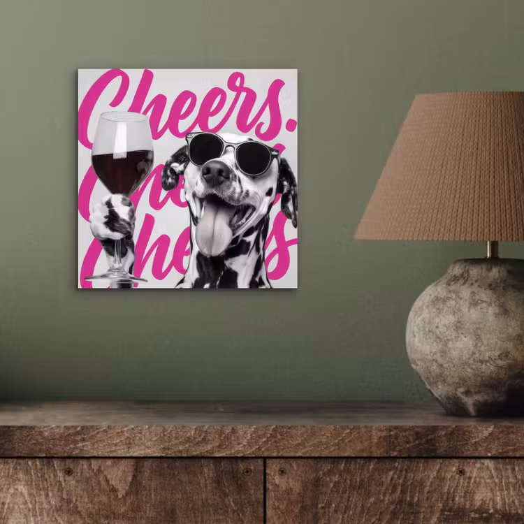 Aluminium schilderij - Cheers - Hond - Roze - Wijn — 3