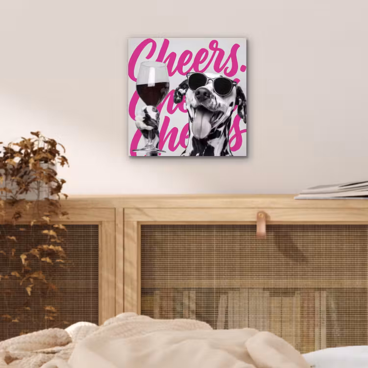Aluminium schilderij - Cheers - Hond - Roze - Wijn — 4