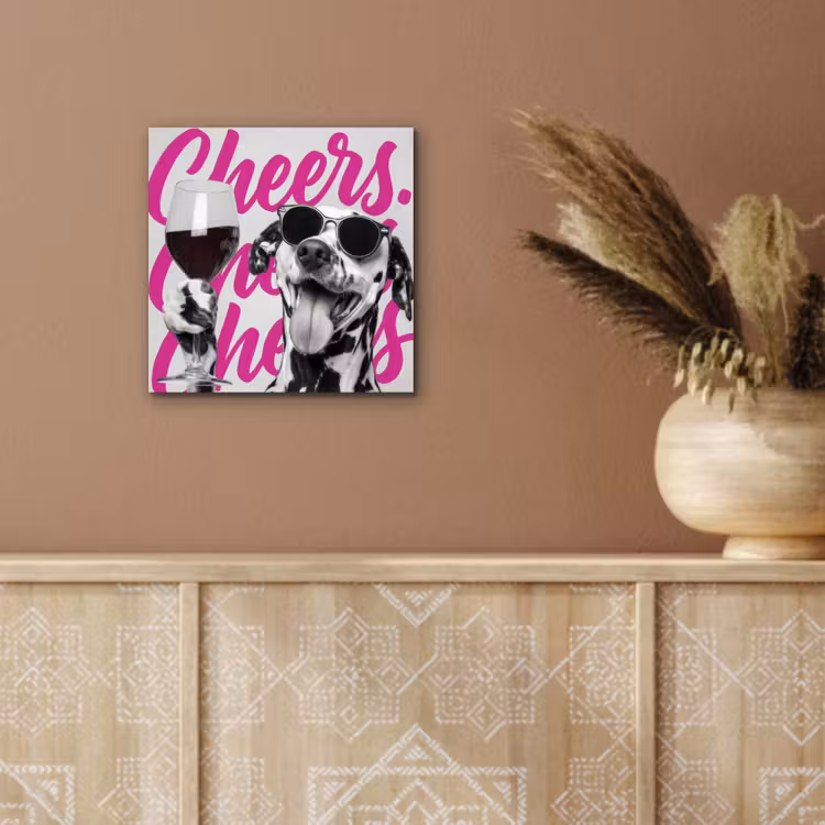 Aluminium schilderij - Cheers - Hond - Roze - Wijn — 5