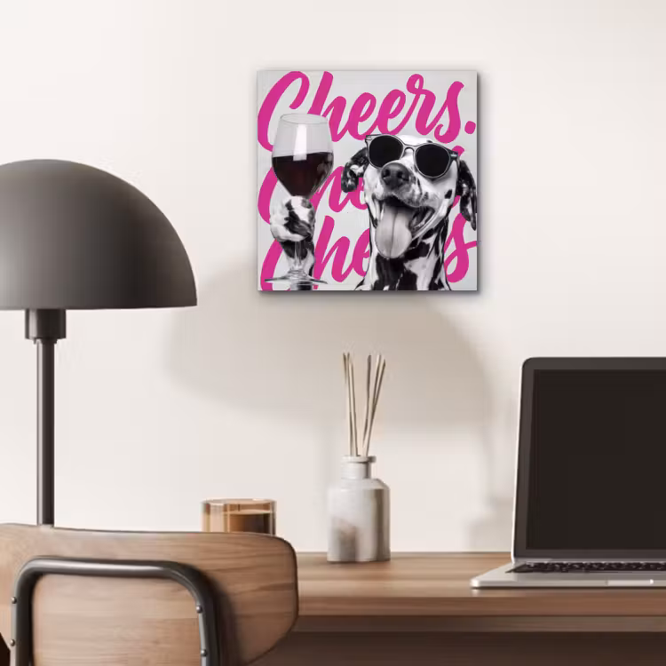 Aluminium schilderij - Cheers - Hond - Roze - Wijn — 6
