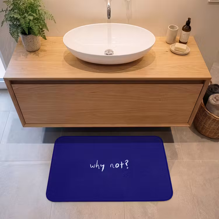 Badmat - Why not - Blauw - Handgeschreven — 2