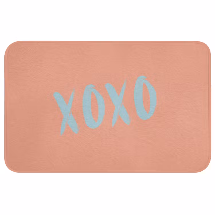 Badmat - XOXO - Blauw - Perzikkleur — 1