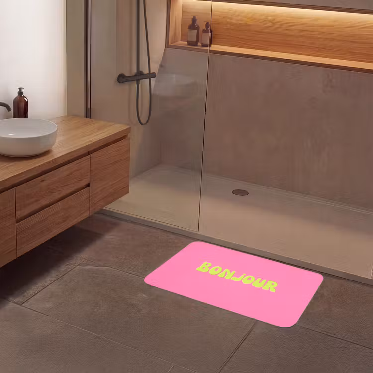 Badmat - Roze - Groene - Bonjour - Organisch — 6