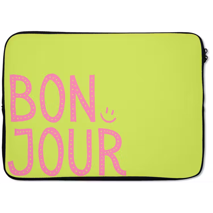 Laptophoes - Groen - Smiley - Bonjour - Roze — 1