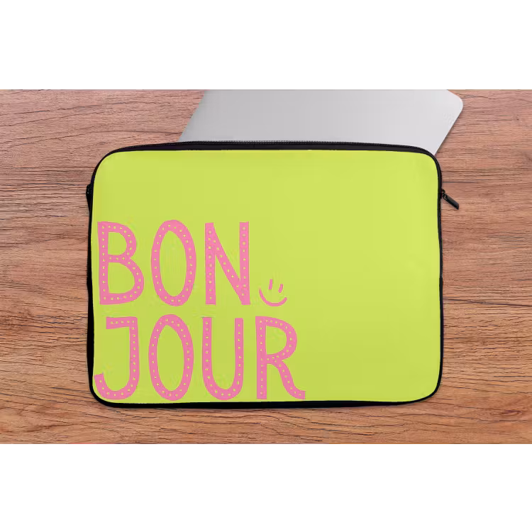 Laptophoes - Groen - Smiley - Bonjour - Roze — 2