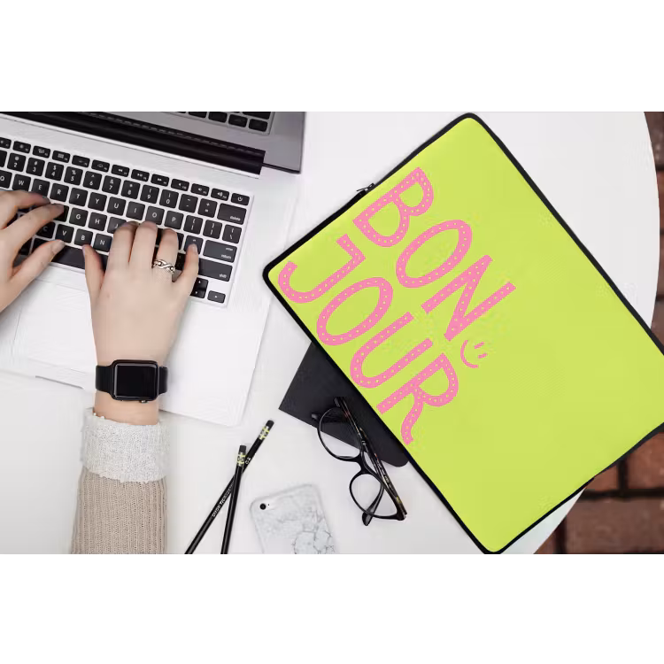 Laptophoes - Groen - Smiley - Bonjour - Roze — 3