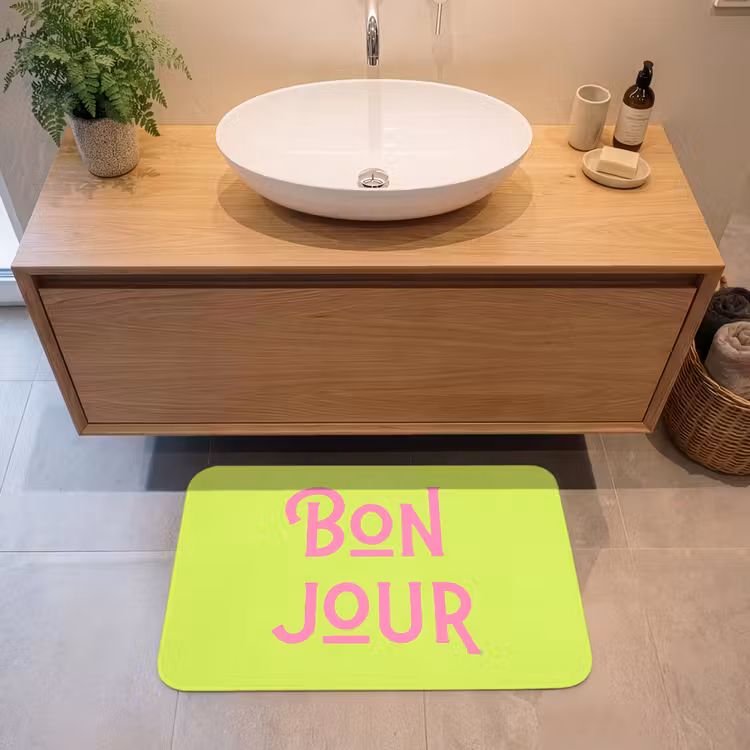 Badmat - Groen - Roze - Bonjour - Art — 2