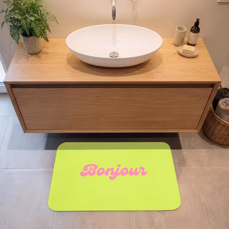 Badmat - Groen - Roze - Bonjour - Retro — 2