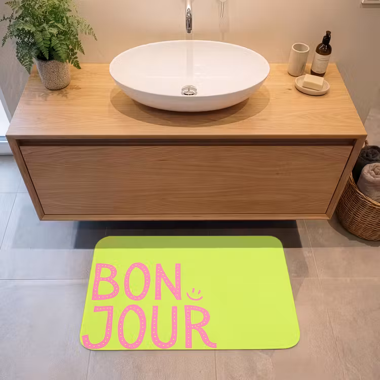 Badmat - Groen - Smiley - Bonjour - Roze — 2