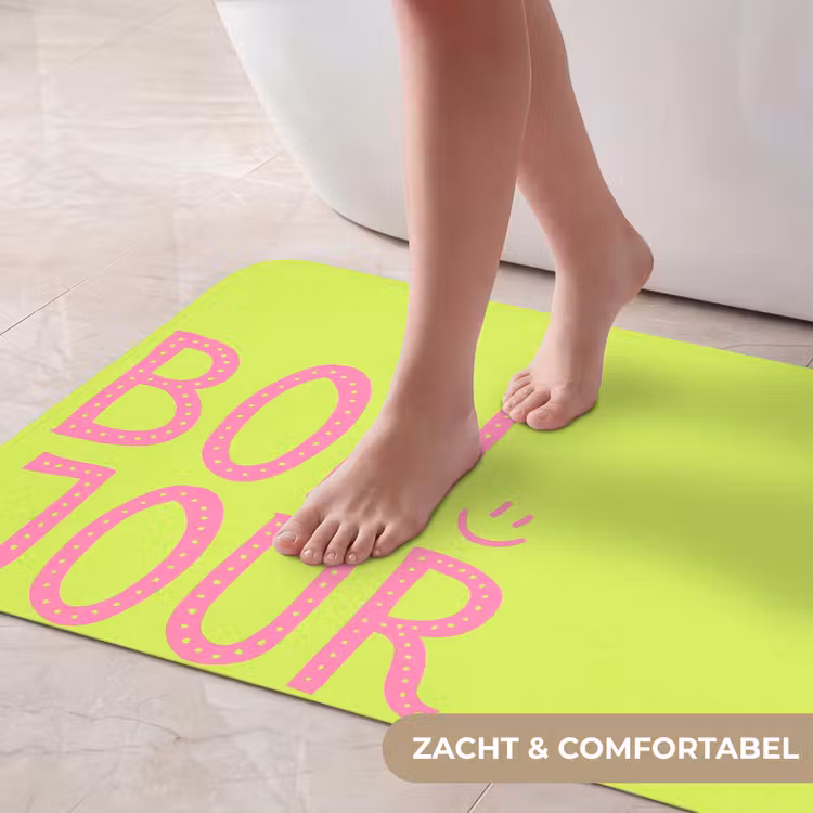 Badmat - Groen - Smiley - Bonjour - Roze — 5