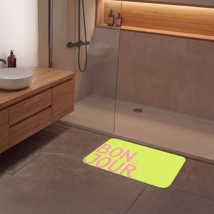 Badmat - Groen - Smiley - Bonjour - Roze — 6
