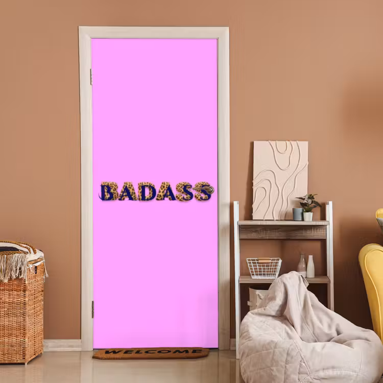 Deursticker - Felroze - Badass - Panterprint - Schaduw — 2