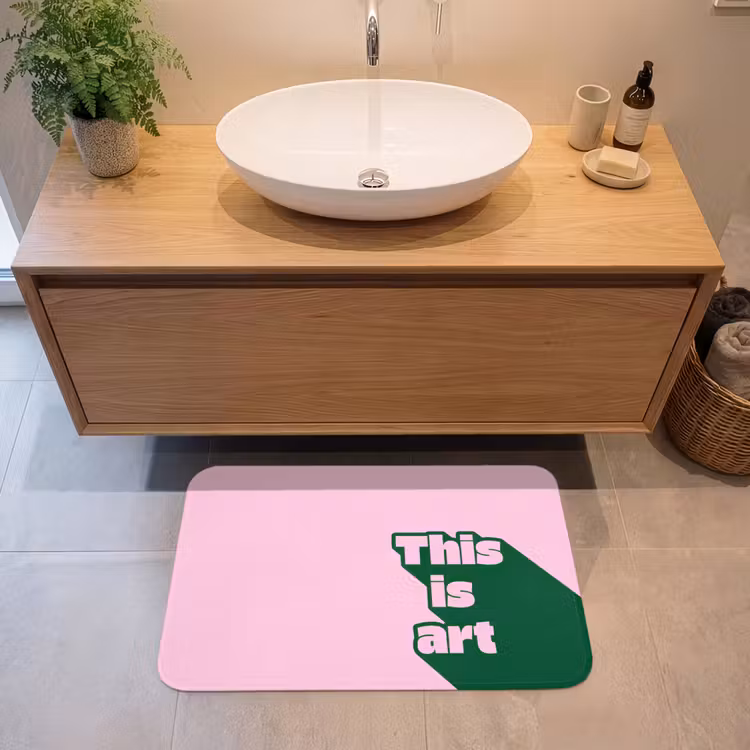 Badmat - Groen - Tekst - This is art - Roze — 2