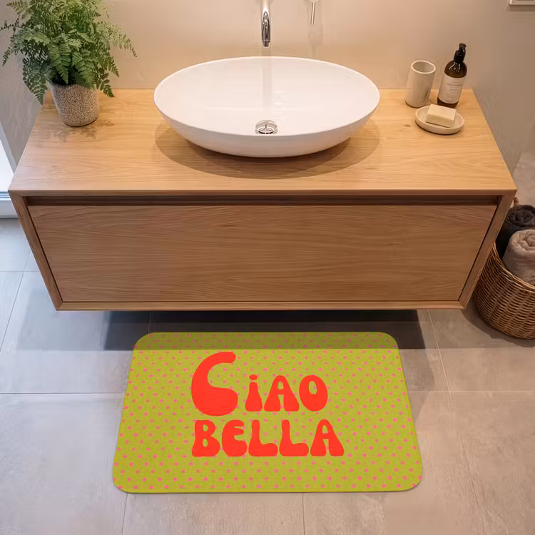 Badmat - Ciao bella - Rood - Groen - Stippen — 2