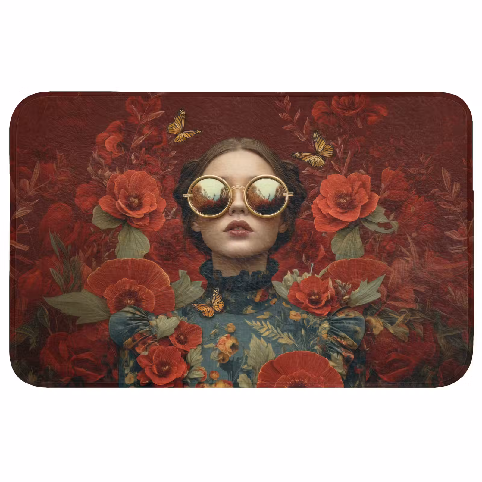 Badmat - Bloemen - Dieprood - Zonnebril - Vrouw — 1