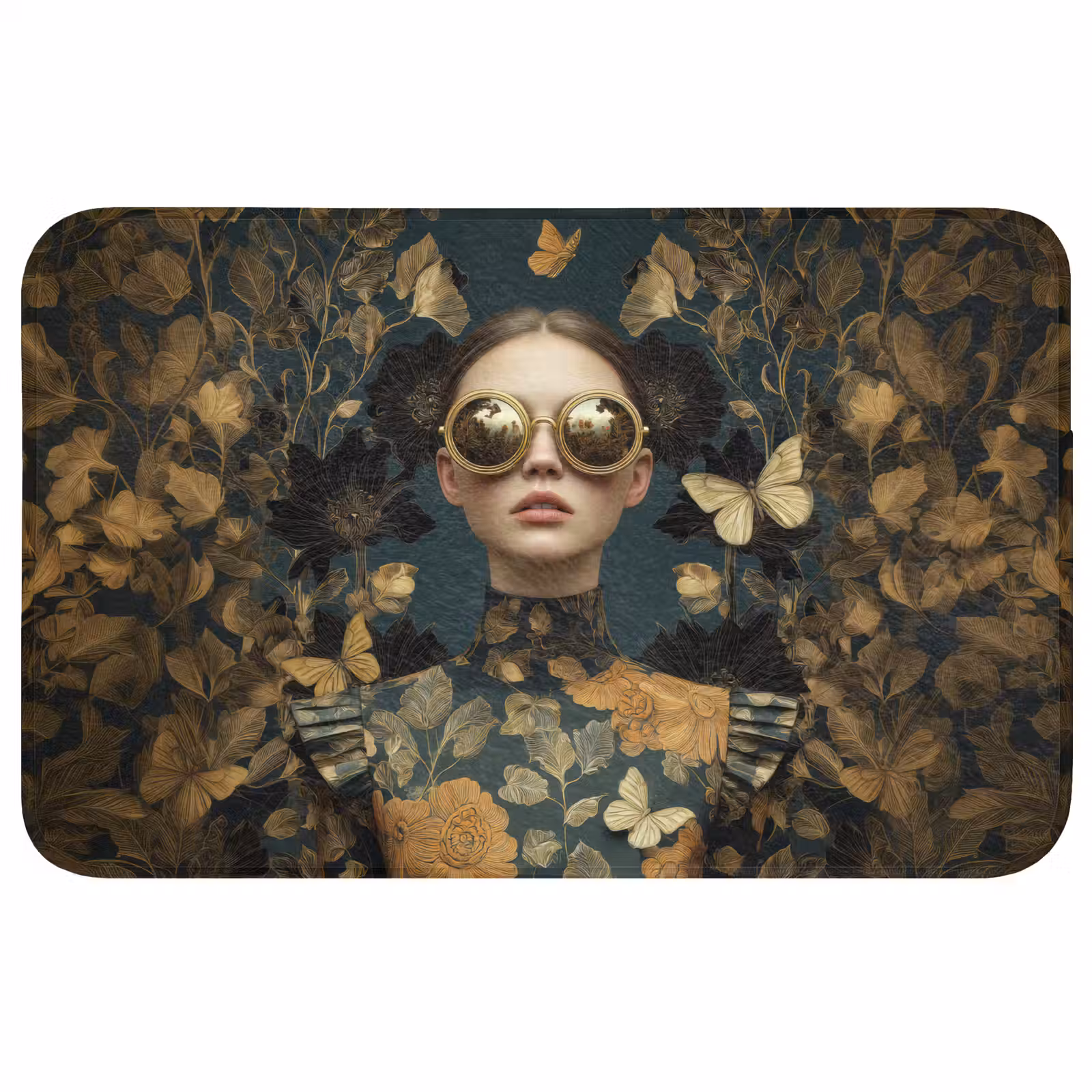 Badmat - Vrouw - Bladeren - Goud - Vlinders — 1