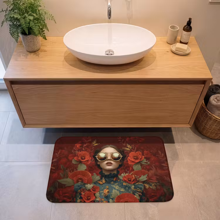 Badmat - Bloemen - Dieprood - Zonnebril - Vrouw — 2