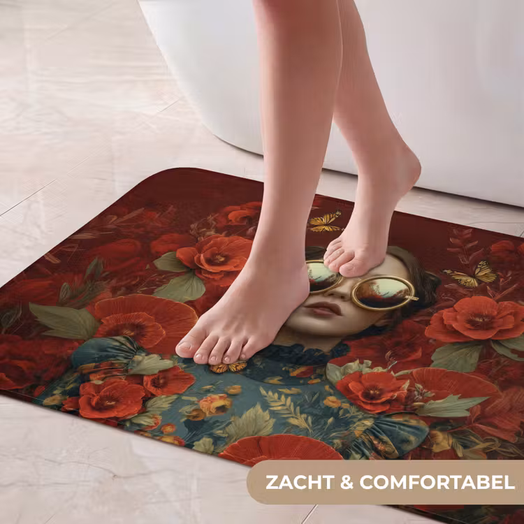 Badmat - Bloemen - Dieprood - Zonnebril - Vrouw — 5