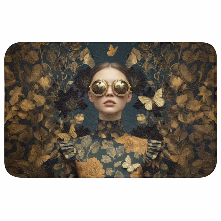 Badmat - Vrouw - Bladeren - Goud - Vlinders — 1