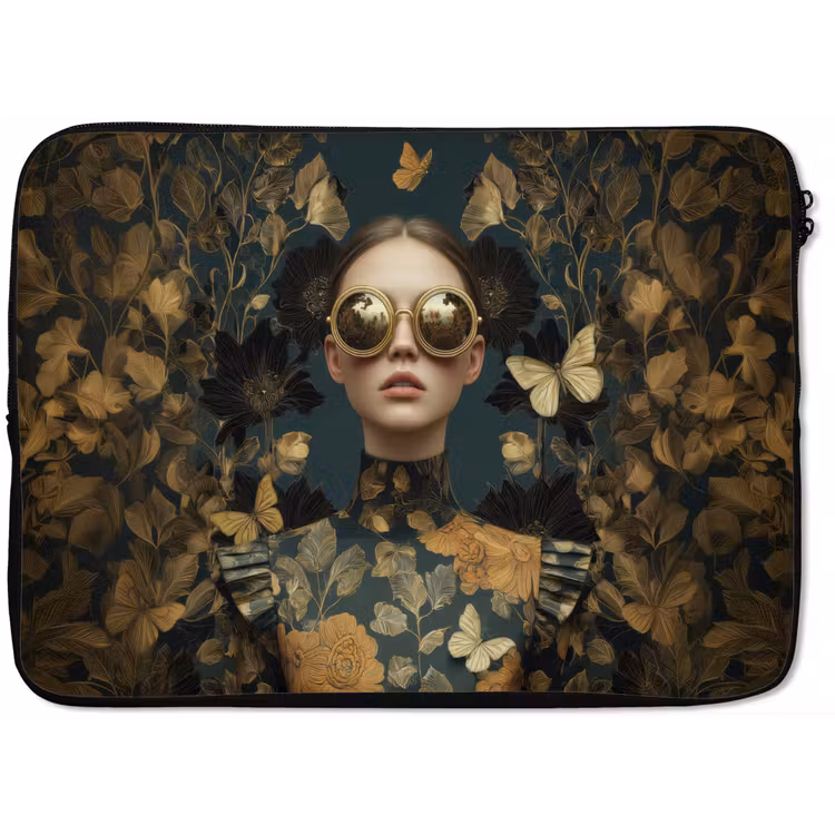 Laptophoes - Vrouw - Bladeren - Goud - Vlinders — 1