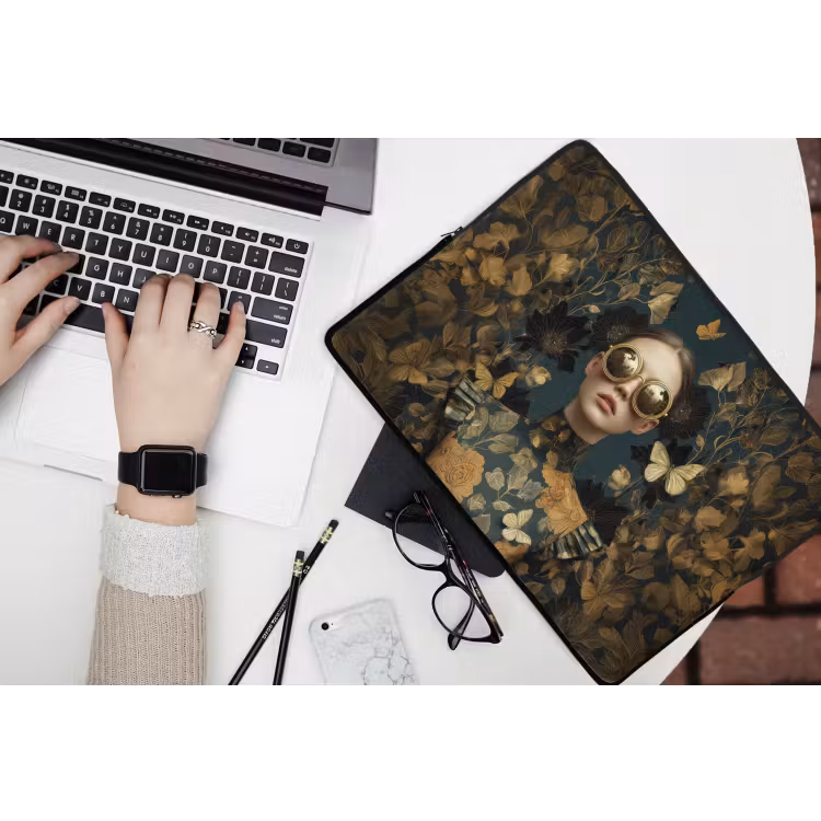 Laptophoes - Vrouw - Bladeren - Goud - Vlinders — 3