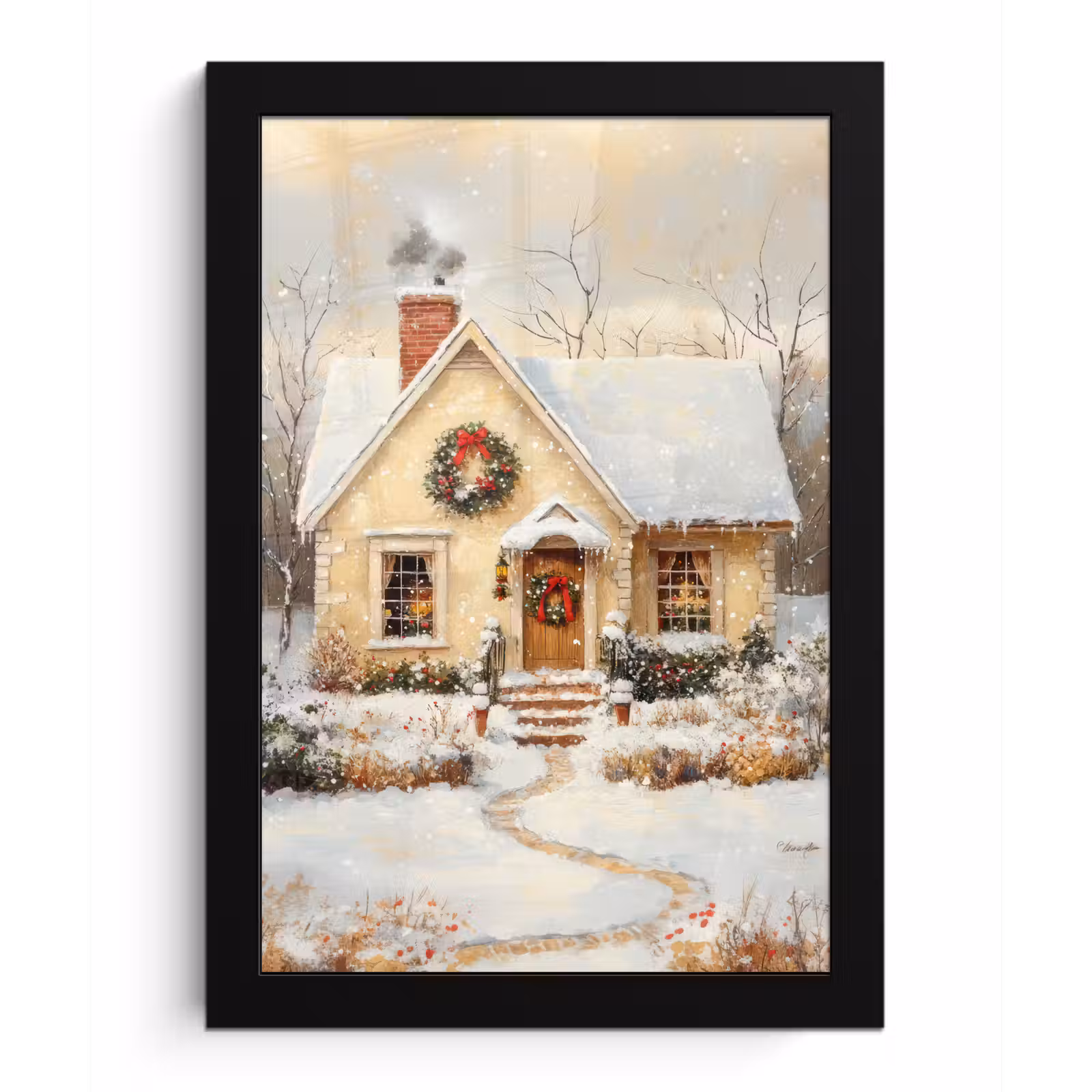 Poster met lijst - Kerst - Huis - Winter - Sneeuw — 1