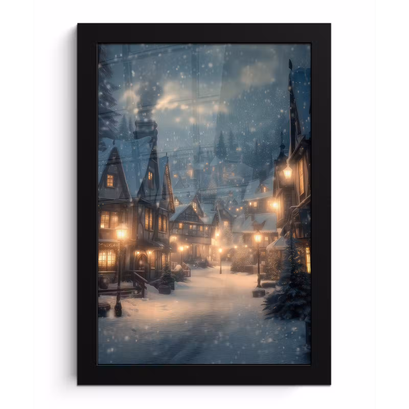 Poster met lijst - Winterdorp - Sneeuw - Donker — 1