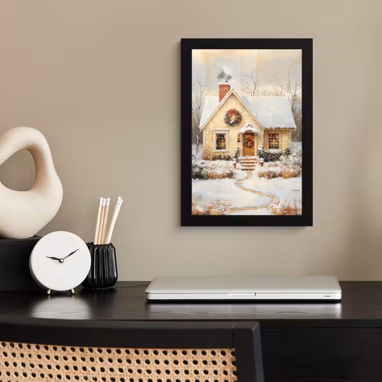 Poster met lijst - Kerst - Huis - Winter - Sneeuw — 2