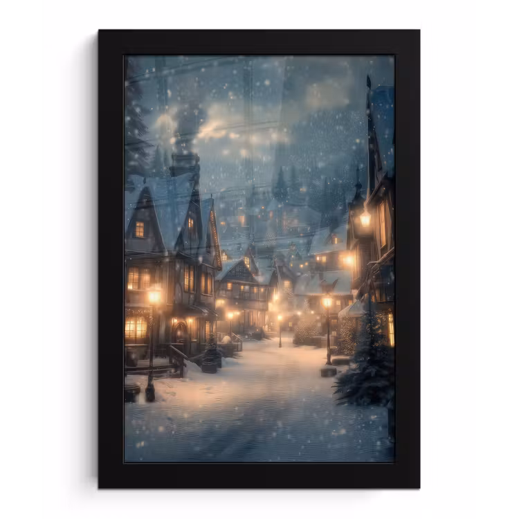 Poster met lijst - Winterdorp - Sneeuw - Donker — 1