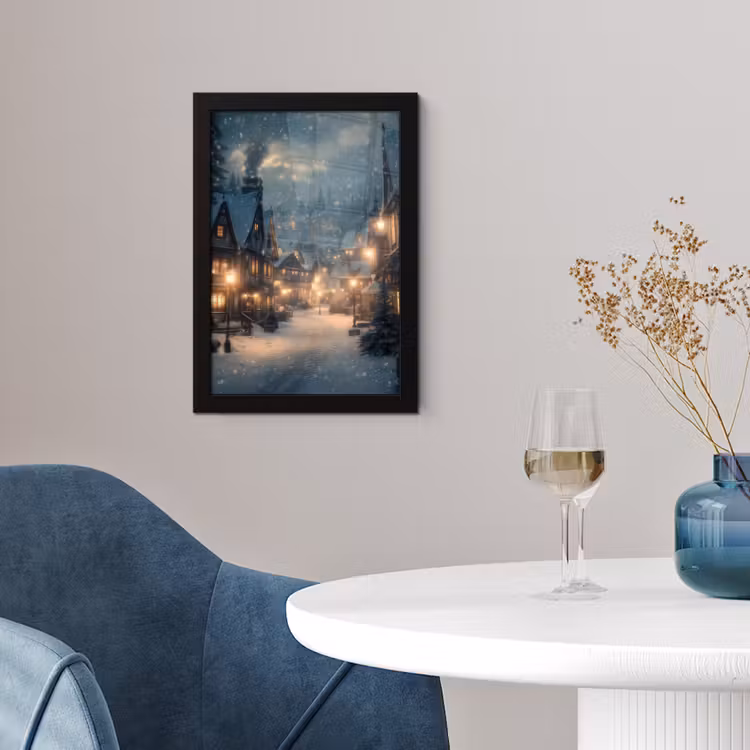 Poster met lijst - Winterdorp - Sneeuw - Donker — 4