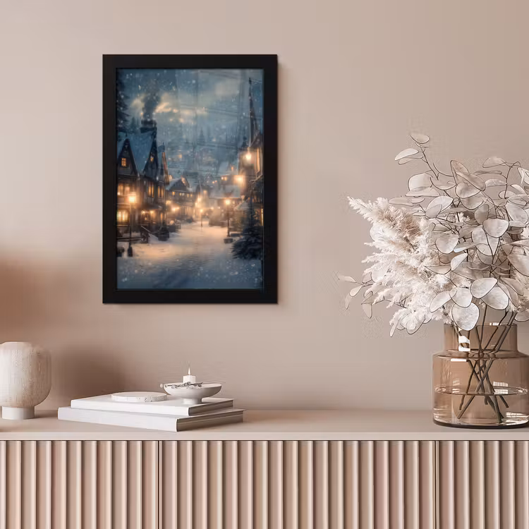 Poster met lijst - Winterdorp - Sneeuw - Donker — 5