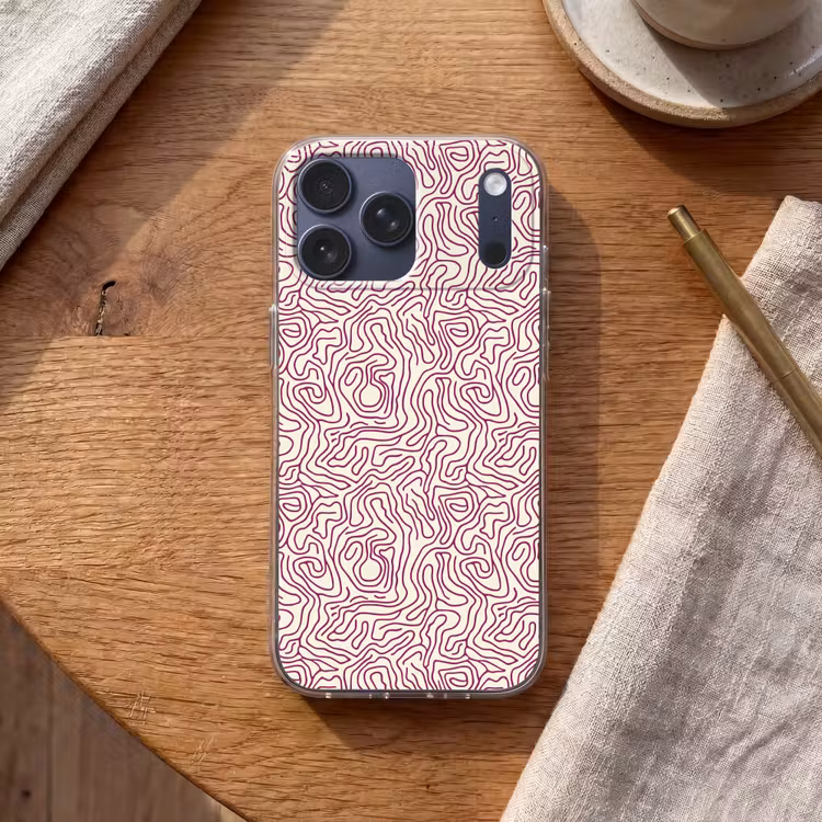Telefoonhoesje Softcase - Kronkelende lijn - Magenta - Crème — 2