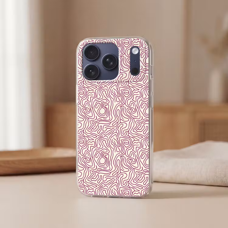 Telefoonhoesje Softcase - Kronkelende lijn - Magenta - Crème — 3