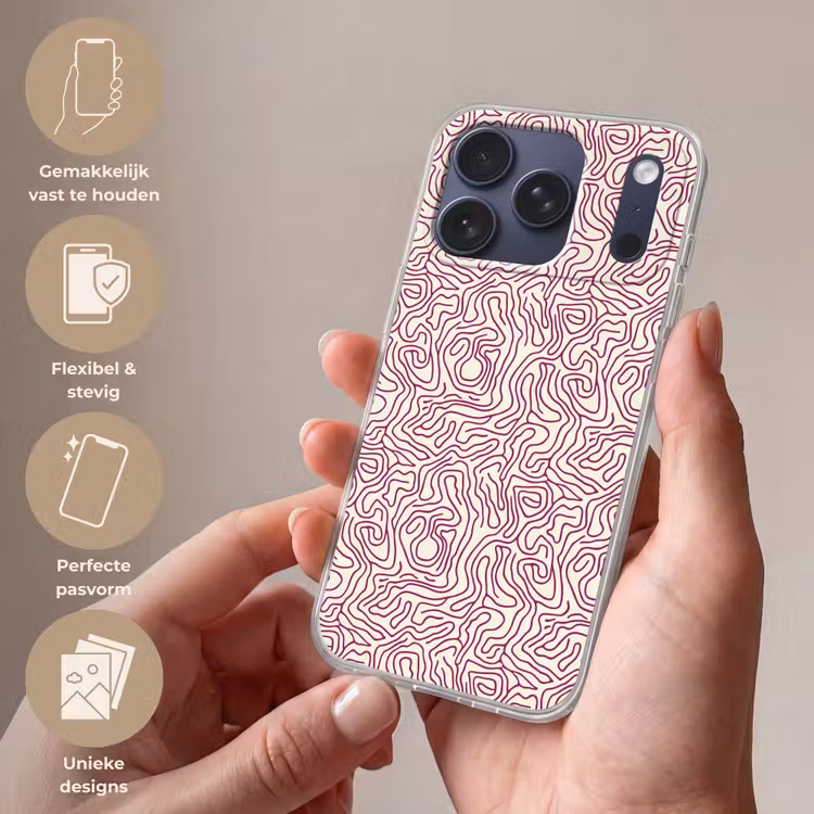 Telefoonhoesje Softcase - Kronkelende lijn - Magenta - Crème — 4