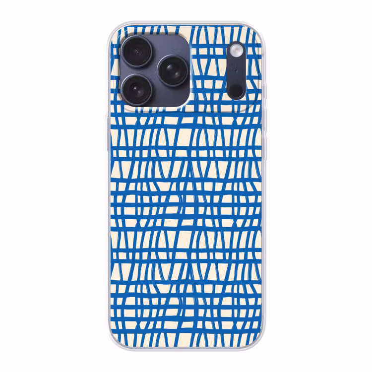 Telefoonhoesje Softcase - Ruitpatroon - Blauw - Crème — 1