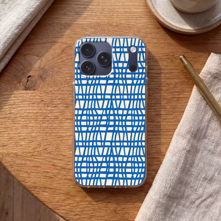 Telefoonhoesje Softcase - Ruitpatroon - Blauw - Crème — 2