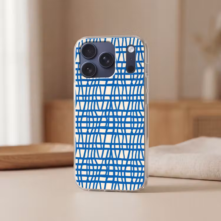 Telefoonhoesje Softcase - Ruitpatroon - Blauw - Crème — 3