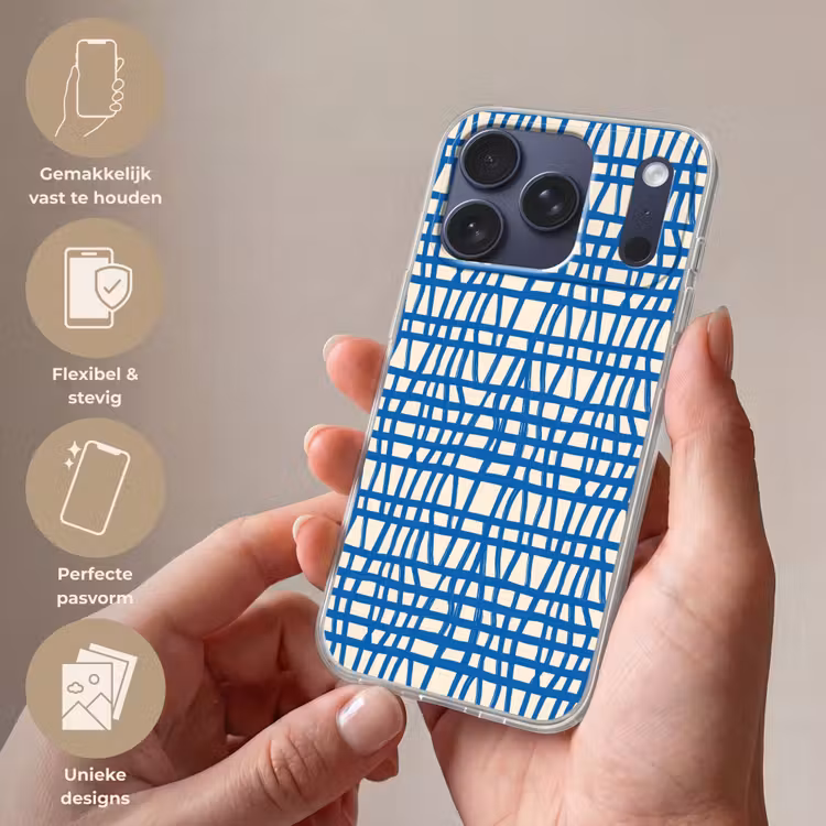 Telefoonhoesje Softcase - Ruitpatroon - Blauw - Crème — 4