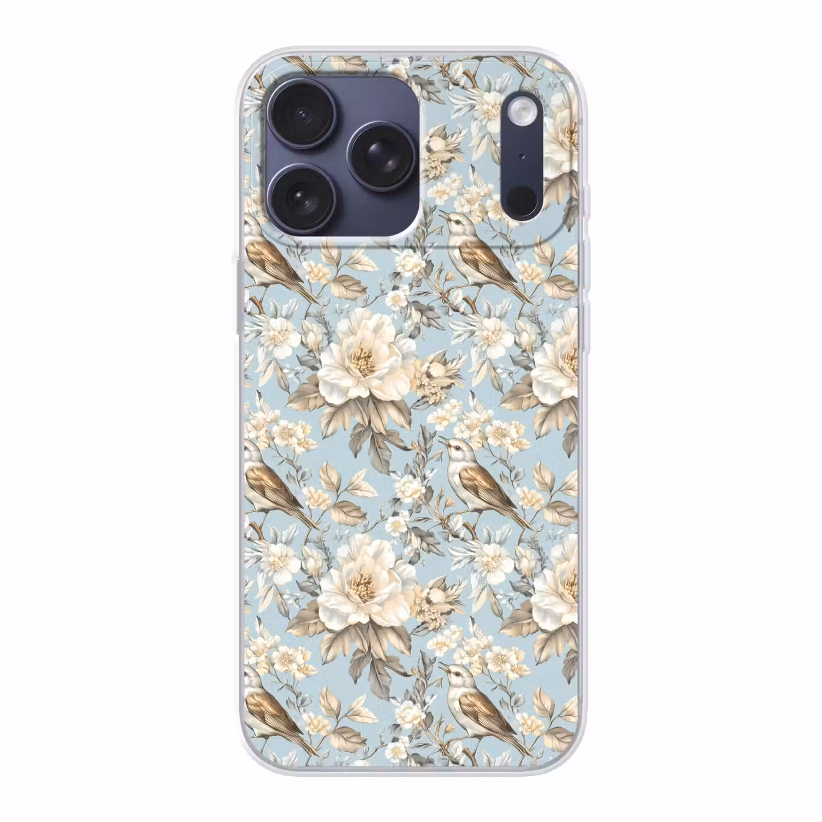 Telefoonhoesje Softcase - Botanisch - Zangvogel - Blauw — 1