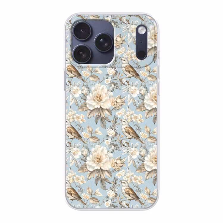 Telefoonhoesje Softcase - Botanisch - Zangvogel - Blauw — 1