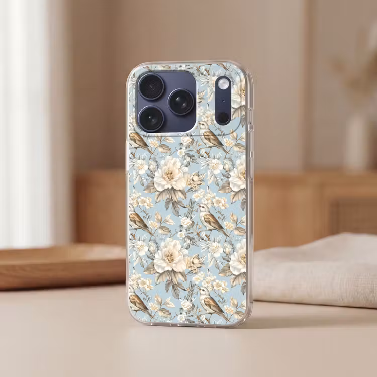 Telefoonhoesje Softcase - Botanisch - Zangvogel - Blauw — 3
