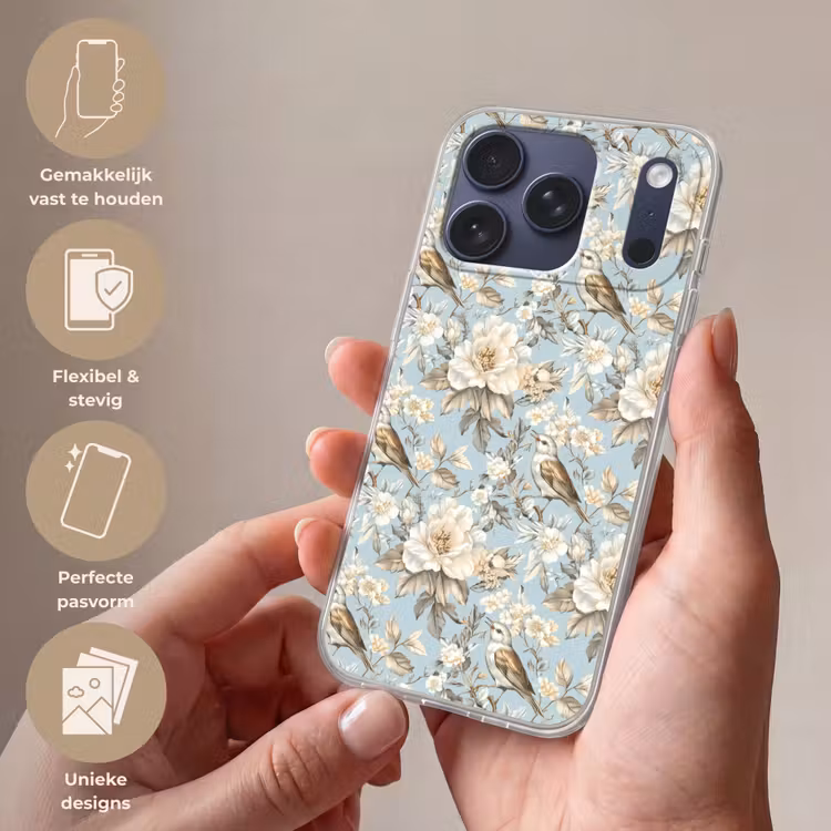 Telefoonhoesje Softcase - Botanisch - Zangvogel - Blauw — 4