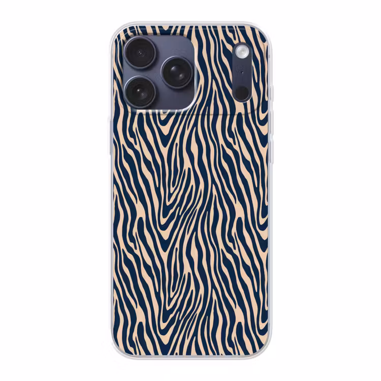 Telefoonhoesje Softcase - Zebra - Patroon - Blauw - Beige — 1