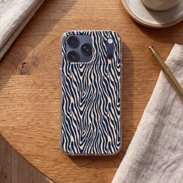 Telefoonhoesje Softcase - Zebra - Patroon - Blauw - Beige — 2